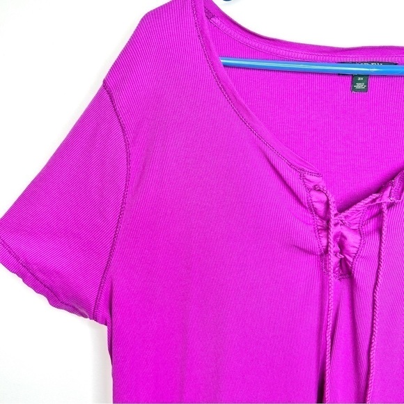 Lauren Ralph Lauren Purple Lace Up Ribbed T-Shirt Size 3X Plus Size - Picture 16 of 17